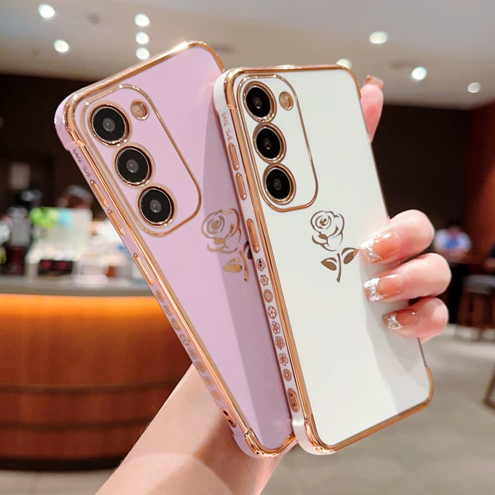 Cute Rose Flower Plating Case For Samsung Galaxy S23 S22 Ultra Plus S21 S20 FE A54 A34 A14 A53 A52 A24 A23 A25 A13 5G