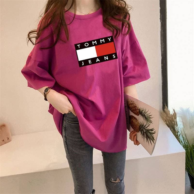 T-shirt mi-long imprimé pour femme, haut ample