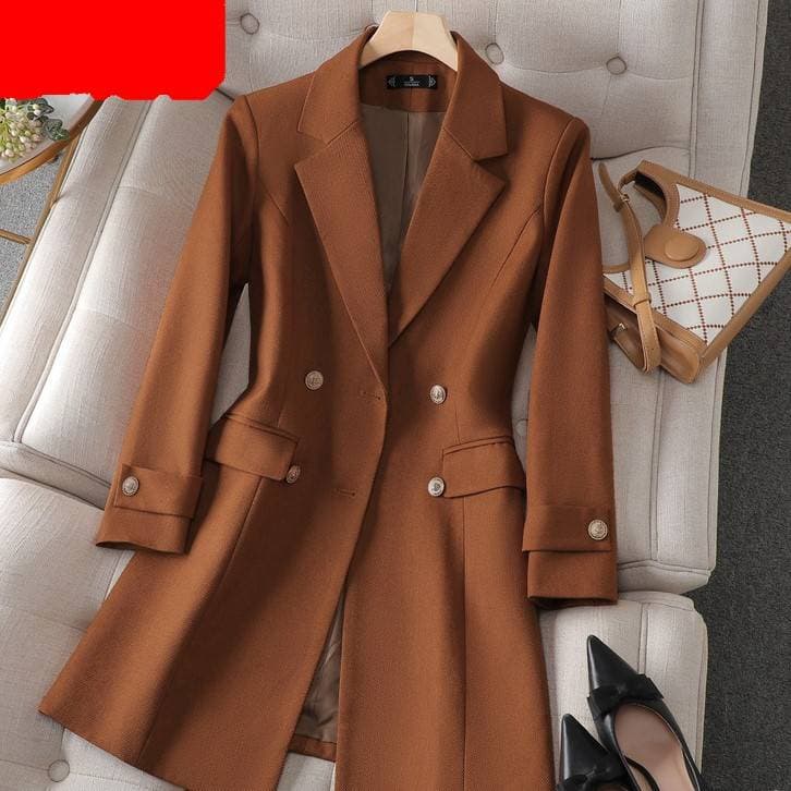 Women's Clothing professional mid length suit collar windbreaker jacket workwear