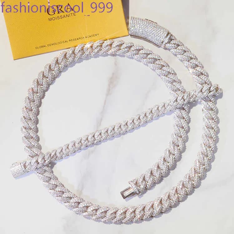 Full Ice out 2rows 6mm 9mm 13mm Solid Sier Moissanite Cuban Link Chain Mans Hip Hop Necklace