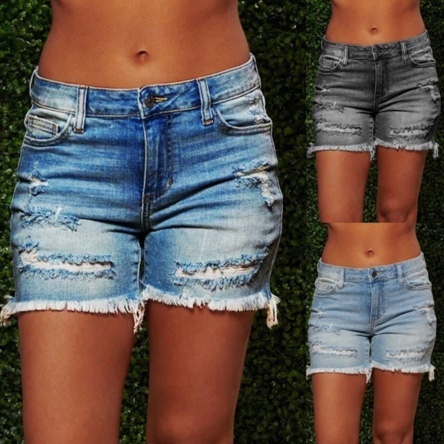 Women's Clothing Ripped Raw Edge Denim Shorts Ladies Hot Pants