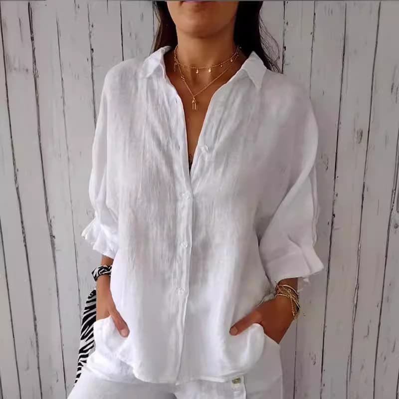 [Cotton Linen] Women’s Clothing Spring Hot Style Cotton And Linen Back Tie Design Shirt Long Sleeve Shirt