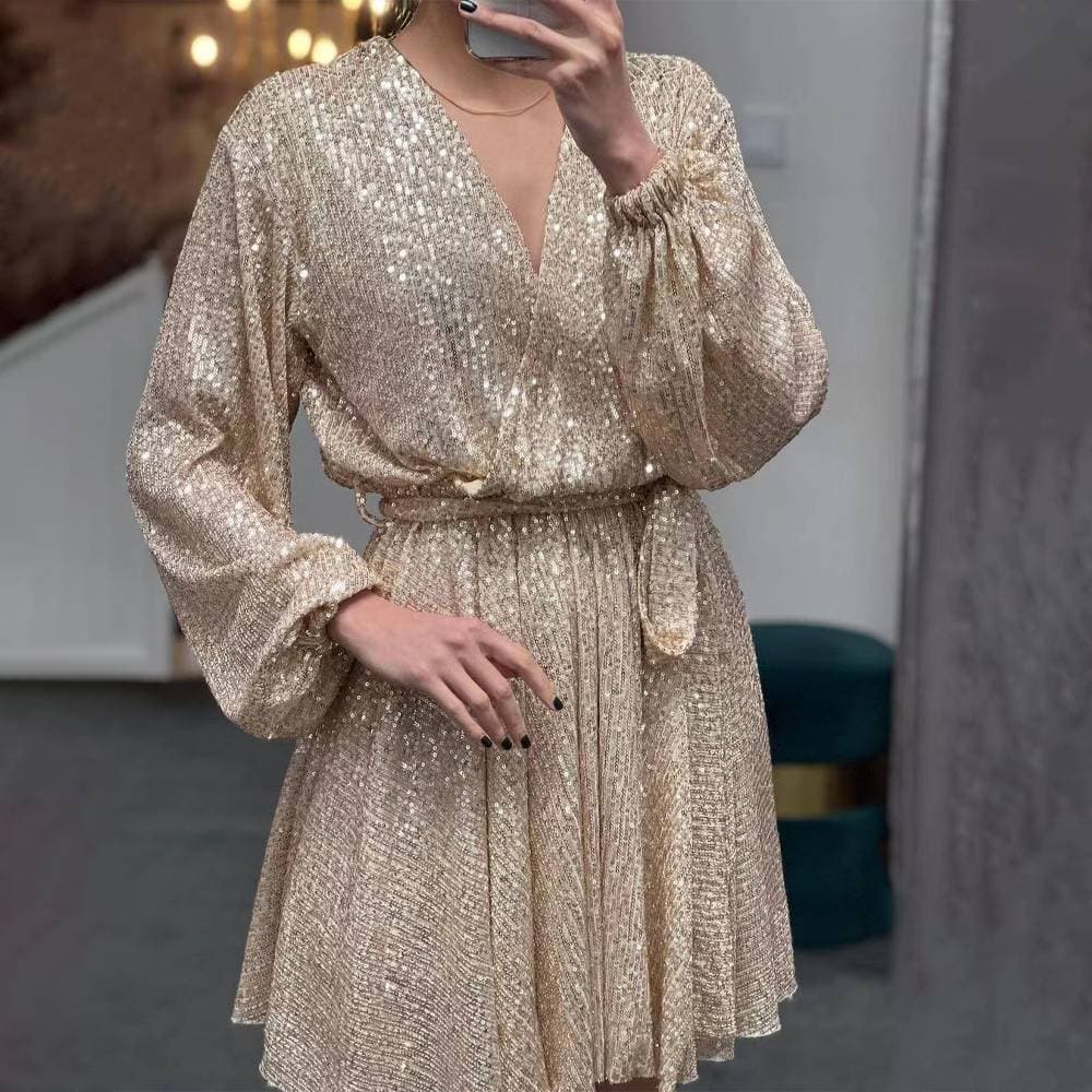 Women's Clothing GY23127 birthday party V neck sequined dress