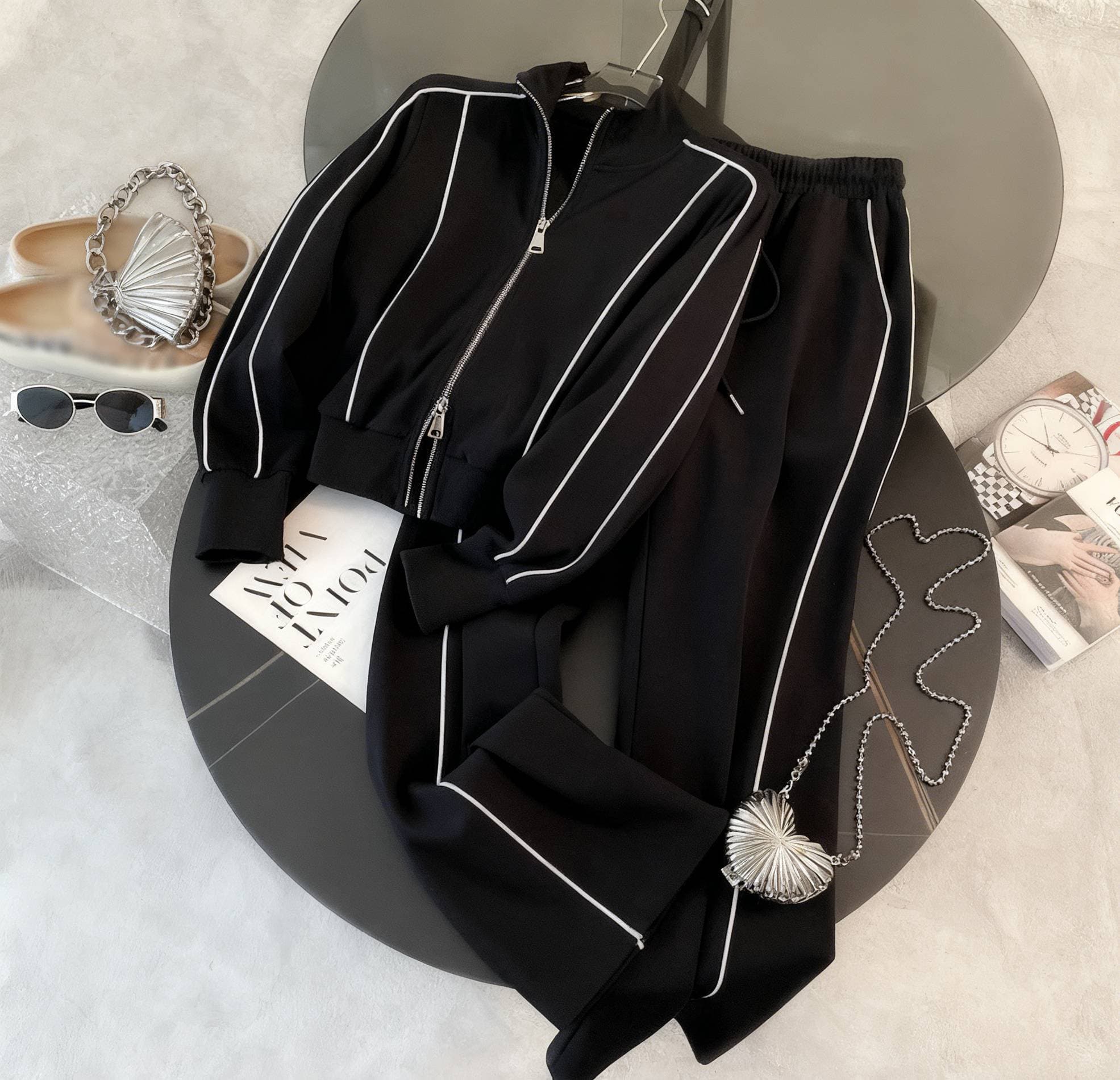 Women's Clothing Fashionable Street Sports Casual Suit Linear Element Sportswear