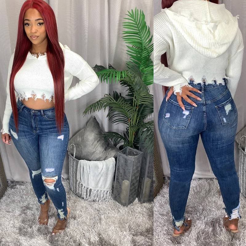 College Popular Jeans High-waist Elastic Slim Pants Pencil Pants