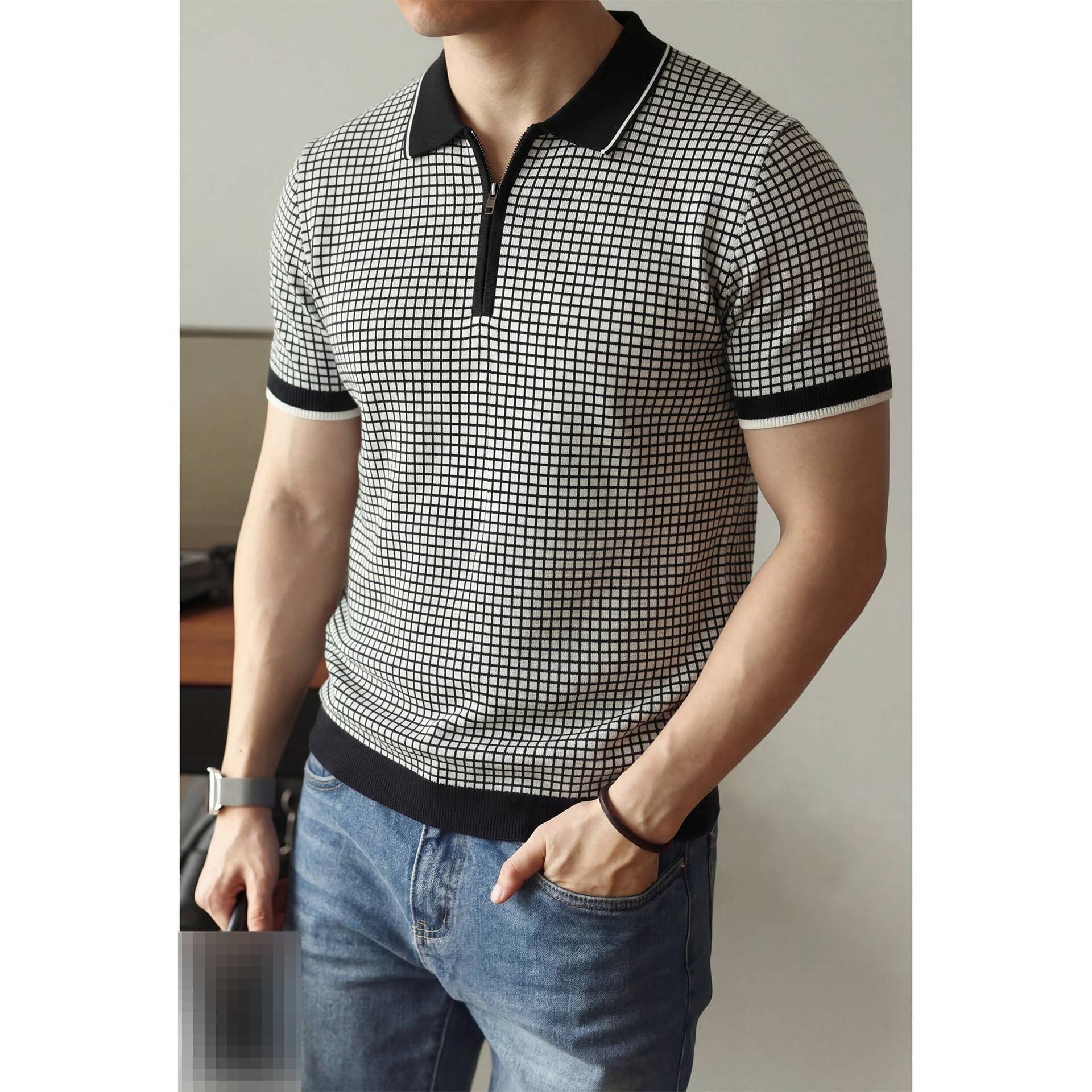 Men's Ice Silk Core Spun Yarn Knitted Short Sleeve Polo Summer Style 12-Needle Breathable Relaxed Fit T-Shirt In Standard Thickness