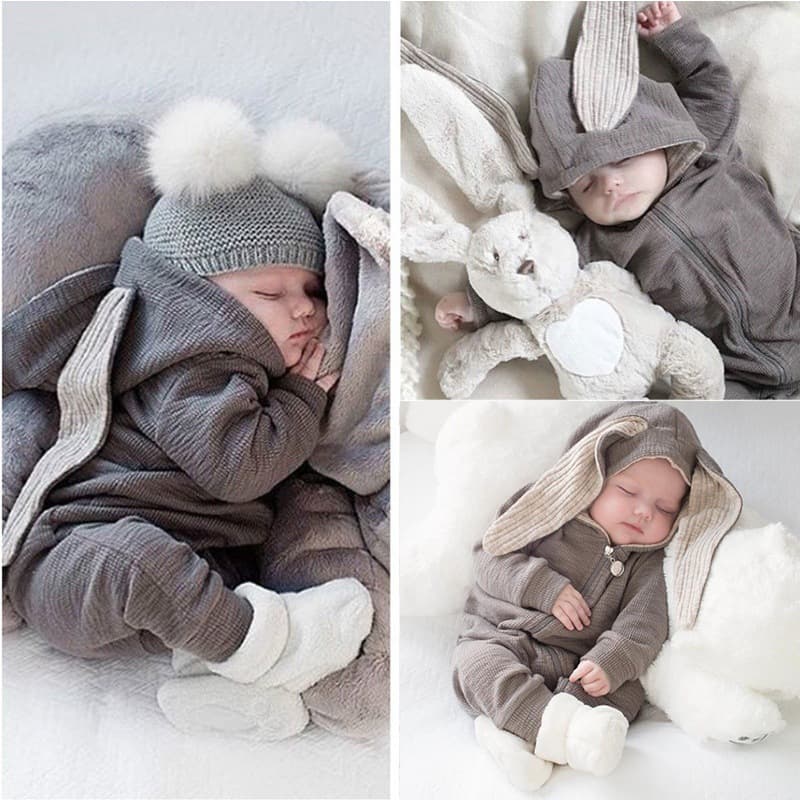Baby Children Big Ears Rabbit Onesie Hooded Zipper Crawl Suit