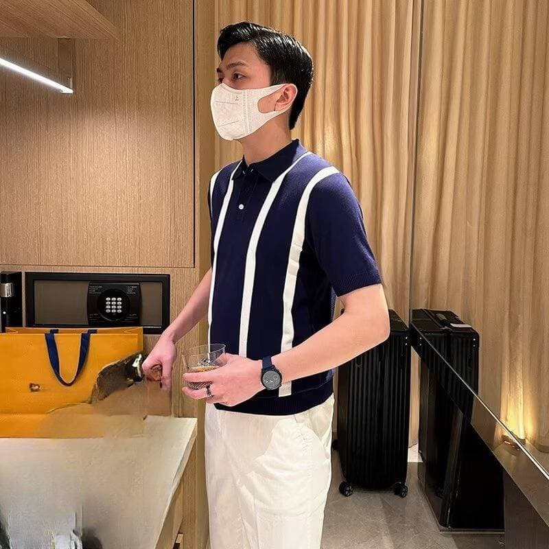 Men's Clothing Summer New Short Sleeved Sweater Men's Vertical Striped Ice Silk Business Shirt