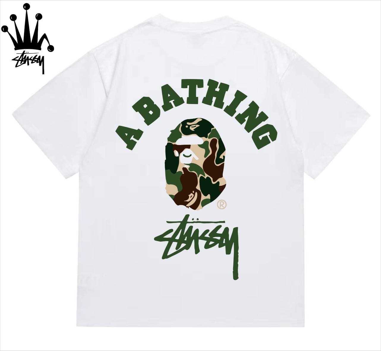 Stussy&Ape Co Branded Camo Logo Letter Camo Ape Pattern Printed Cotton Short Sleeved T-shirt For Men And Women