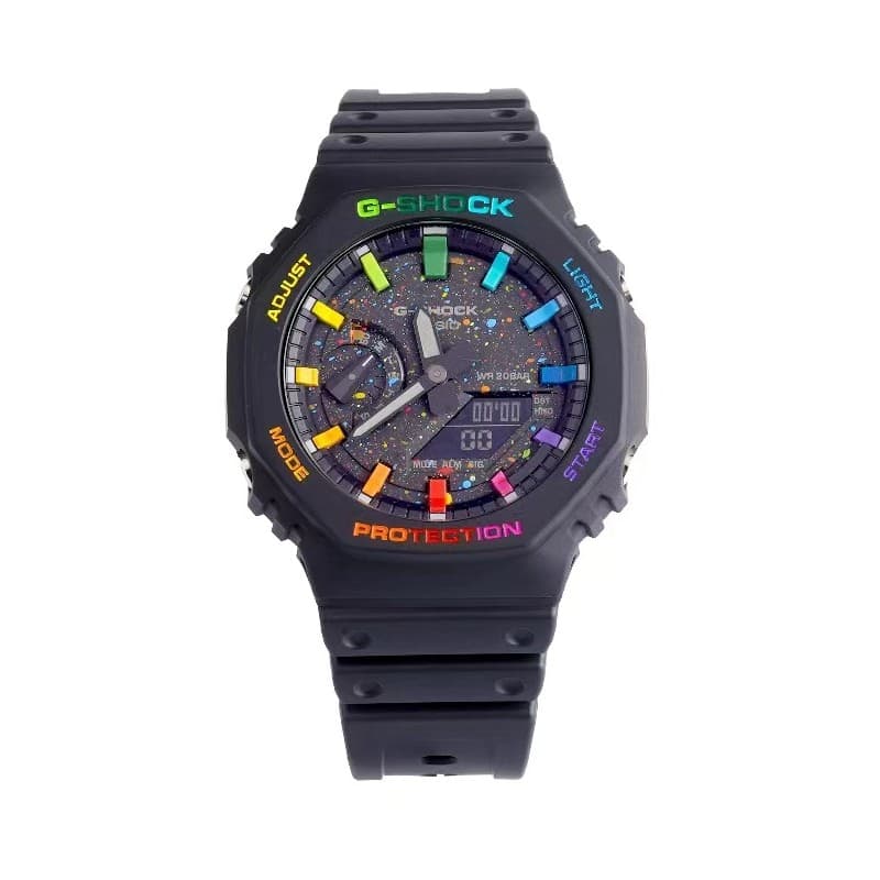 Montres de luxe pour femmes, dégradé de couleurs arc-en-ciel, transparentes, sport, multifonctions, pointeur lumineux, haut de gamme, GA-2100SRS-7A