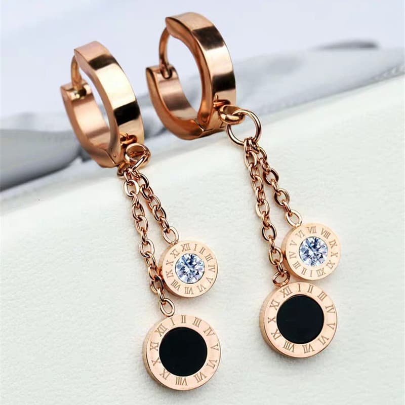 Stainless Steel Drop Hoop Earrings For Women Advanced Roman Numerals Circle Hoop Earrings Hip Hop Gothic Jewelry Gifts