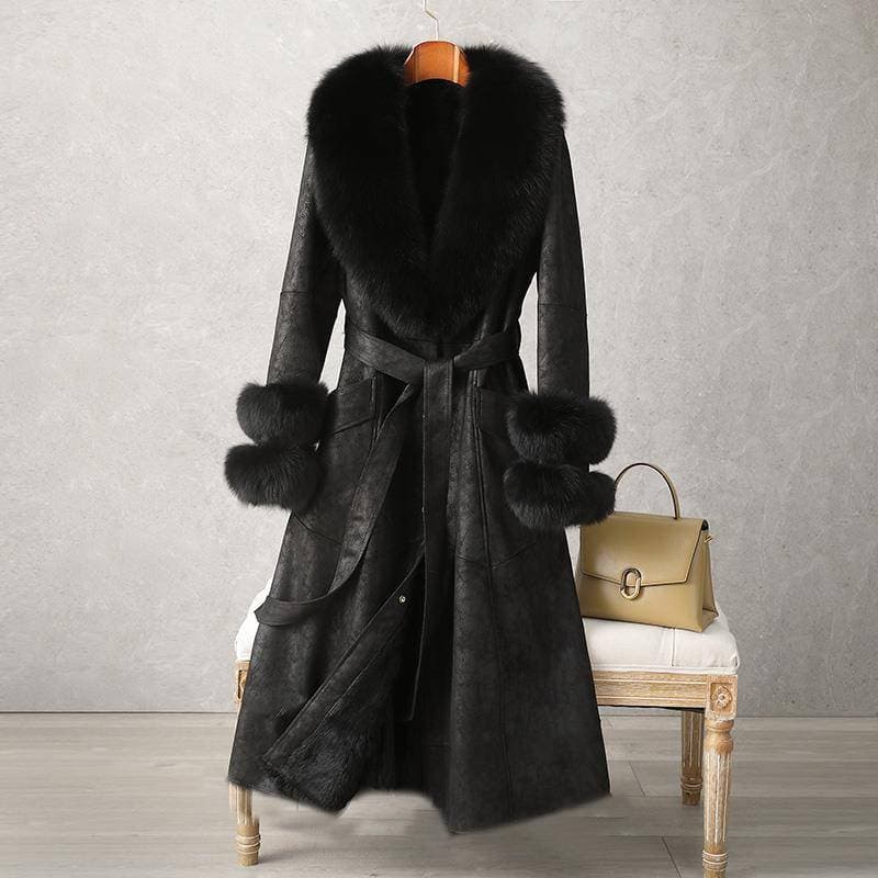 Women's Clothing rabbit fur coat new mid length fur women's over the knee fur collar coat slim fit