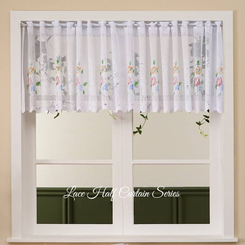 Lace Cafe Curtains Semi-Sheer Short Curtains For Kitchen Bedroom, Polyester Sheer Window Panel With Embroidery, No Drill Easy Install