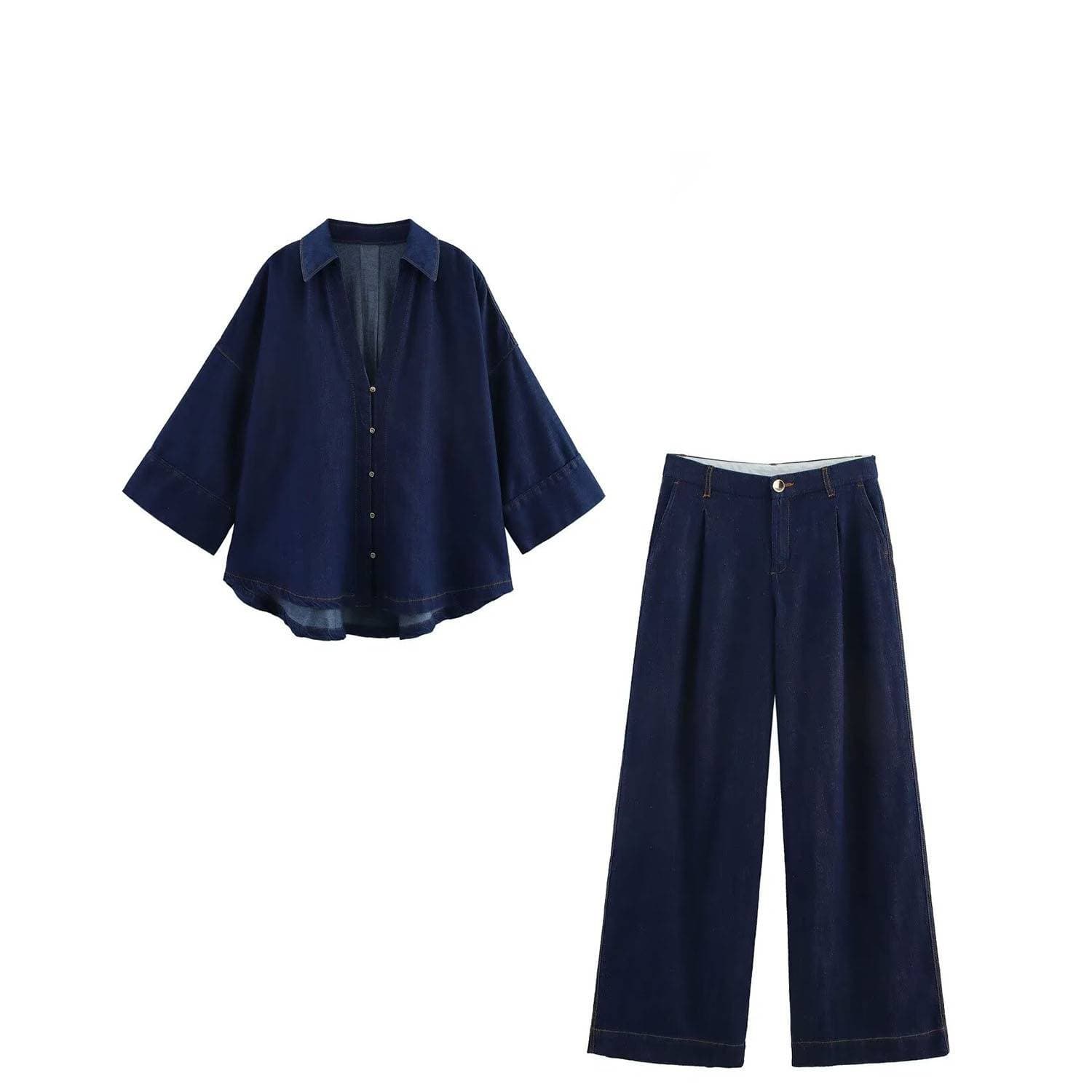 Women's Clothing ZARZ Oversized Denim Shirt & Wide-Leg Jeans Set – 90s Vintage Relaxed Fit Two-Piece Outfit