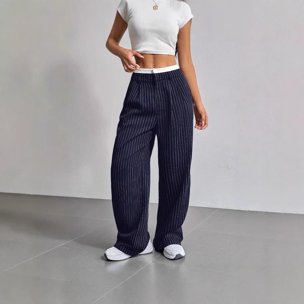 Women's Clothing Spring And Summer New High Waist Splicing Simple Drape Straight Straight Trousers