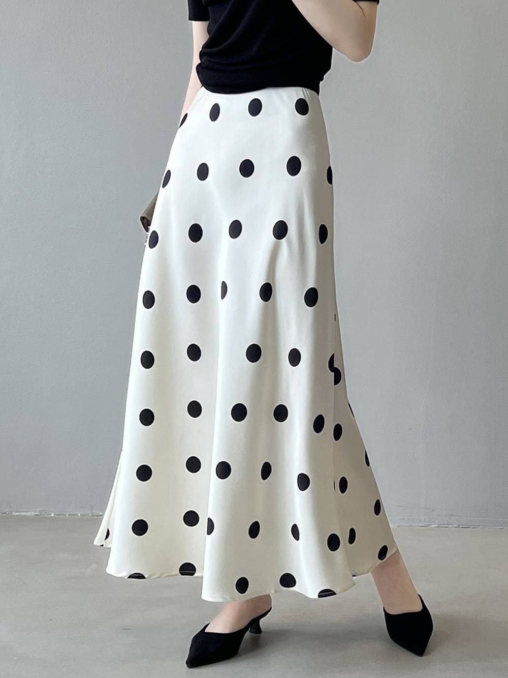 Acetate polka dot skirt Thirteen Lines women's clothing 2024 summer women's drape high waist satin A line fishtail long skirt