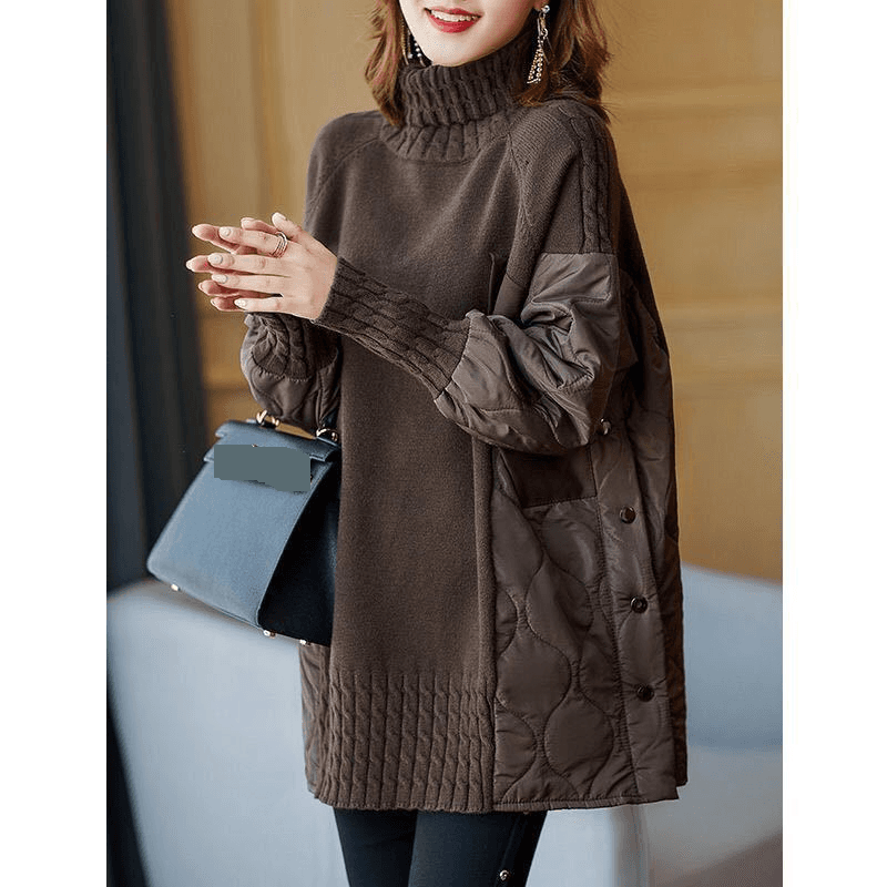 Women's Clothing Sweater Splicing Knitted Sweater For Fat MM High Necked Sweater Bottoming Shirt For Women Two Piece Tops Autumn And Winter New