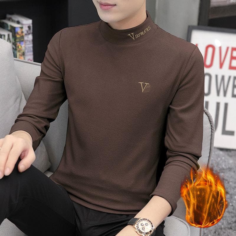 ​Men's Thermal Long Sleeve T-Shirt Slim Fit Semi-Turtle Neck Base Layer Winter Warm Fleece Lined Top​