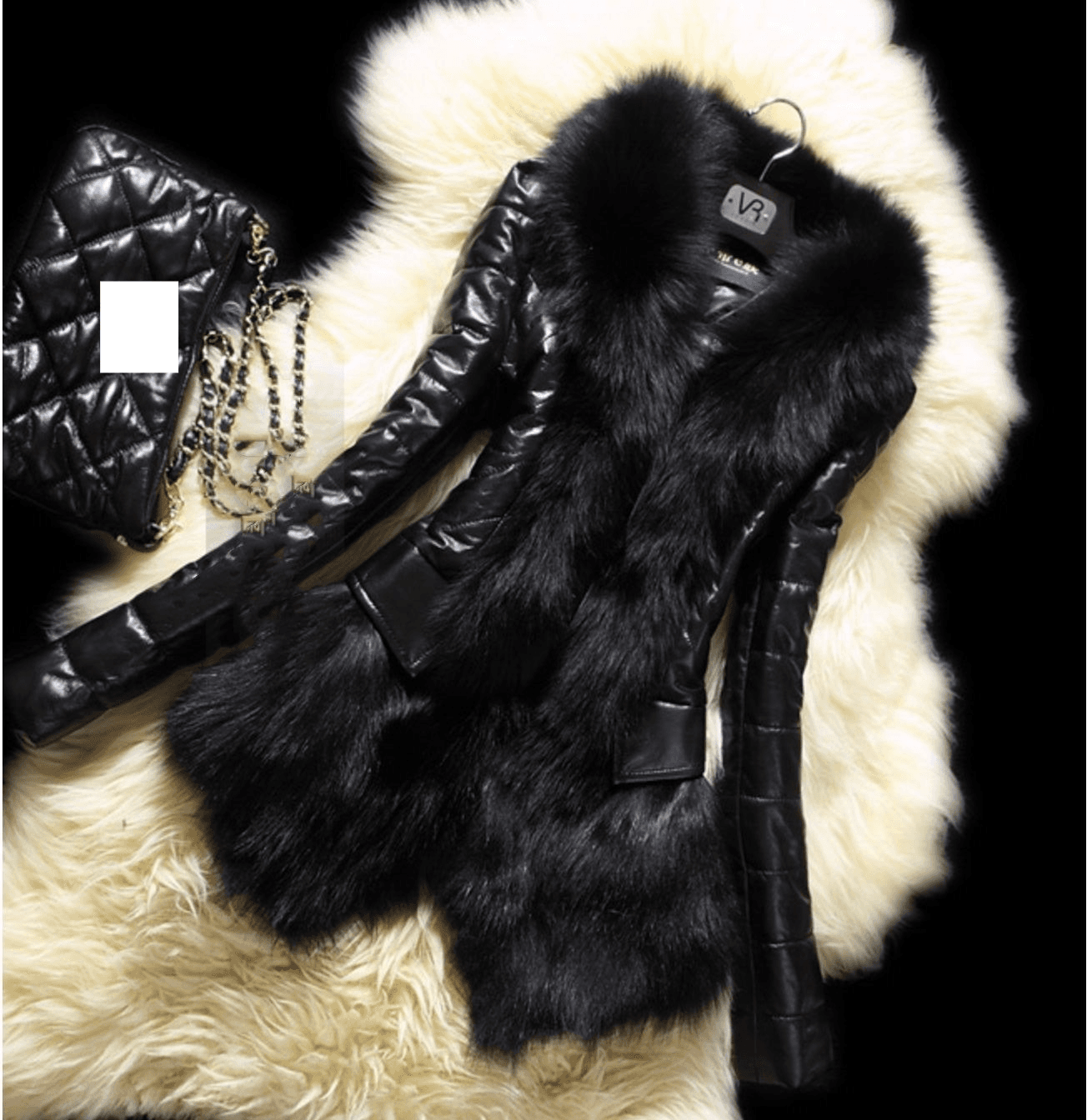 Women's Clothing hot style winter new slim fit fox fur collar fur pu leather slim jacket