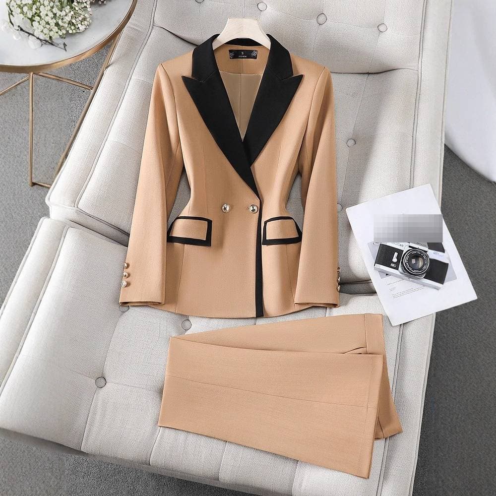 Elegant Color-Block Tailored Blazer For Women - Stylish Office & Commute Suit Set With Slim Fit Design