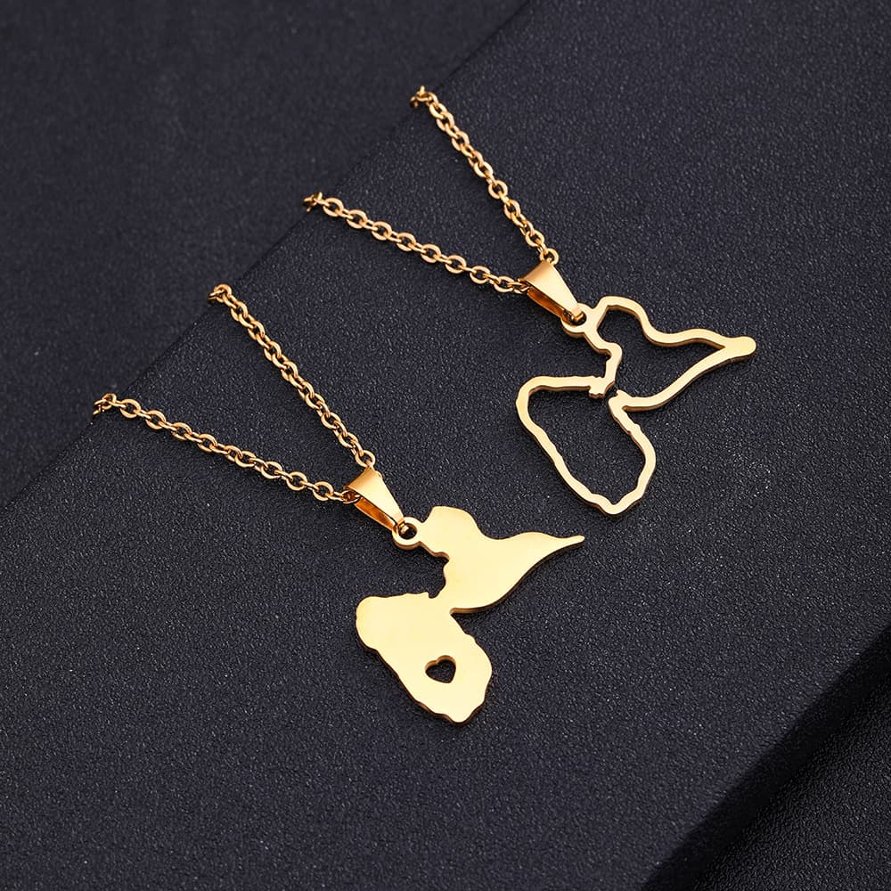 French Guadeloupe map pendant necklace unisex geometric National style stainless steel accessories