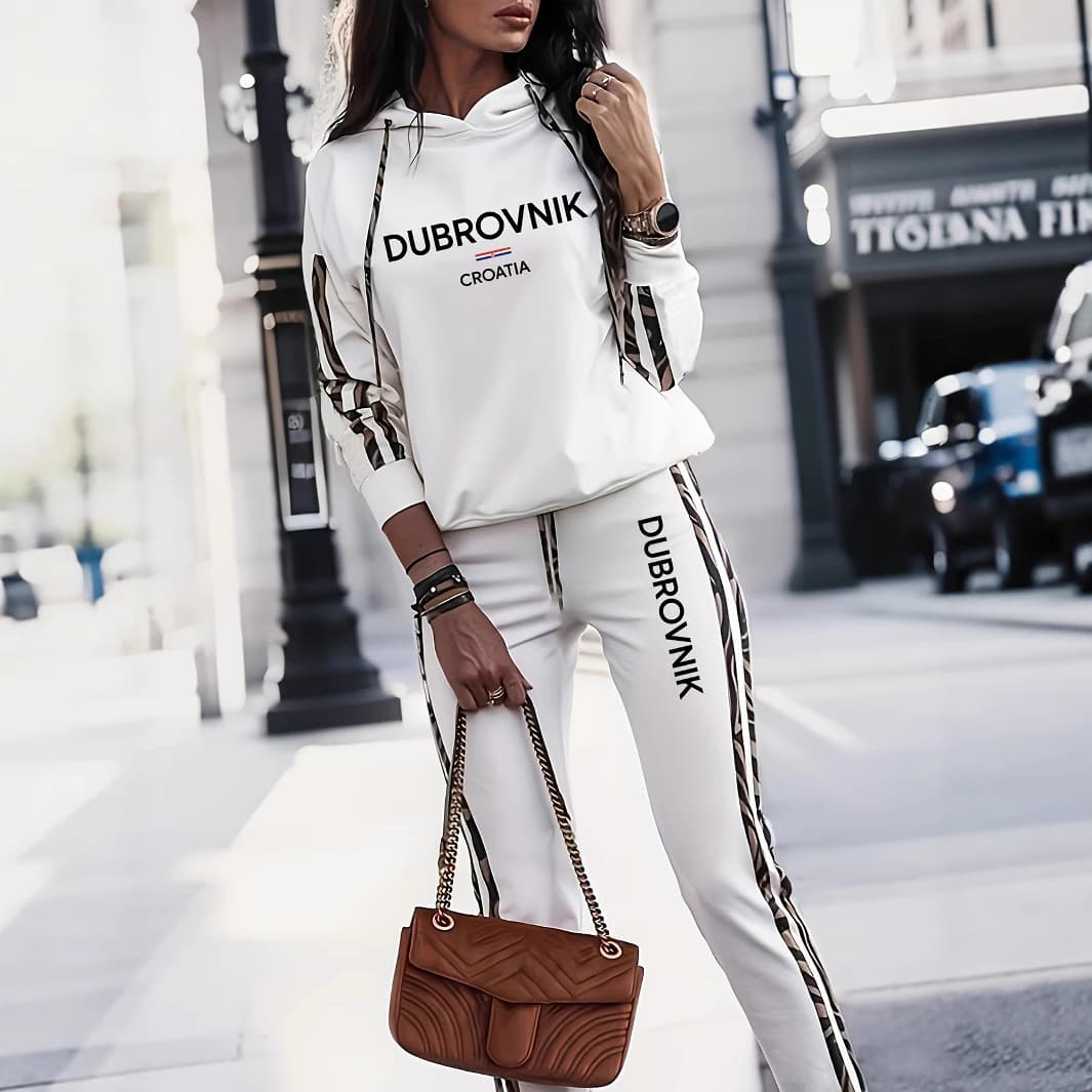 Women's Letter Print Hoodie Set, Long Sleeve Pullover Sweatshirt And Elastic Waist Pants