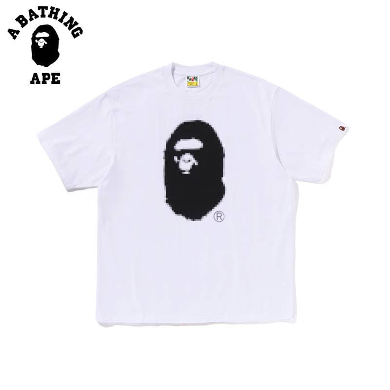 A BATHING APE BAPE-Pixel Effect Ape Man Letter Printed Men's Short Sleeved T-shirt