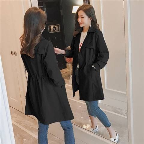 Windbreaker women's mid length style Korean version 2024 new waistband casual temperament for women wearing thin outerwear