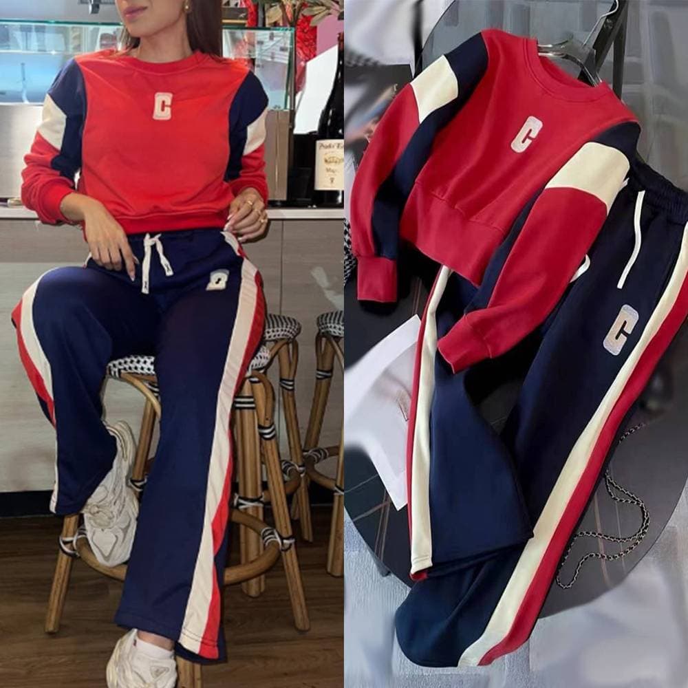 Women's high waist loose casual straight leg two-piece set