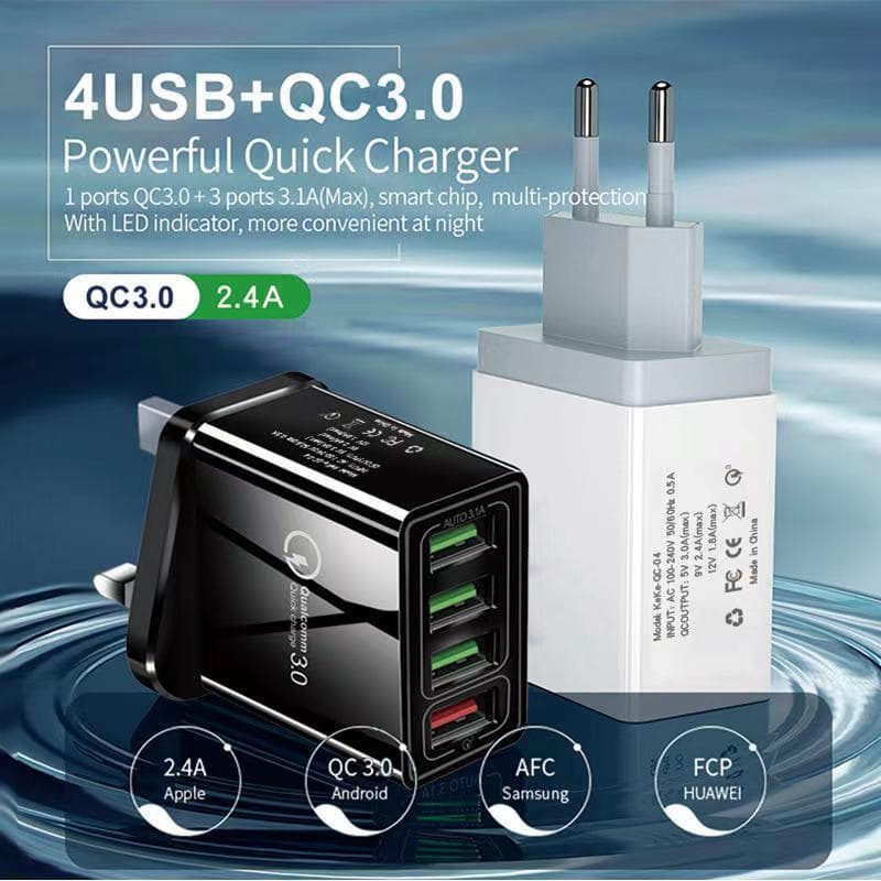 Home Furniture Qc3.0 Multi Port 4usb Fast Charger With Light 5v/9v/12v Travel Charger