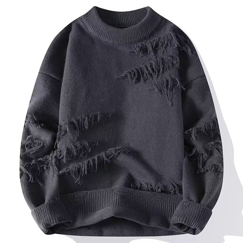 Women's Clothing Winter sweater men's trendy solid color versatile round neck long sleeve thick base lazy hole knit sweater