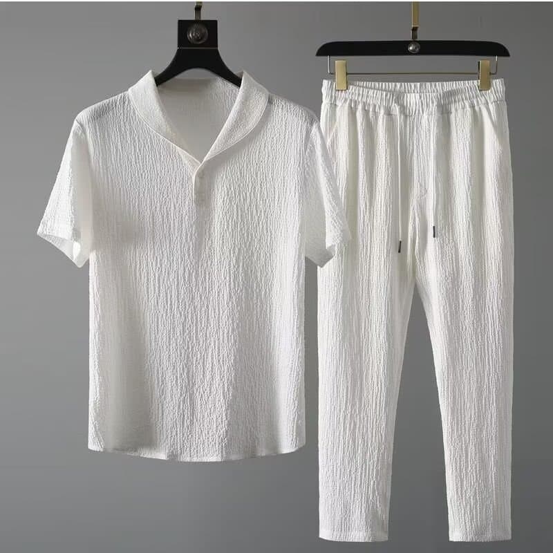 Men's Clothing 24 Summer Ultra-thin Half Sleeve Ice Silk Linen Suit Men's Cotton And Linen Two-piece Suit