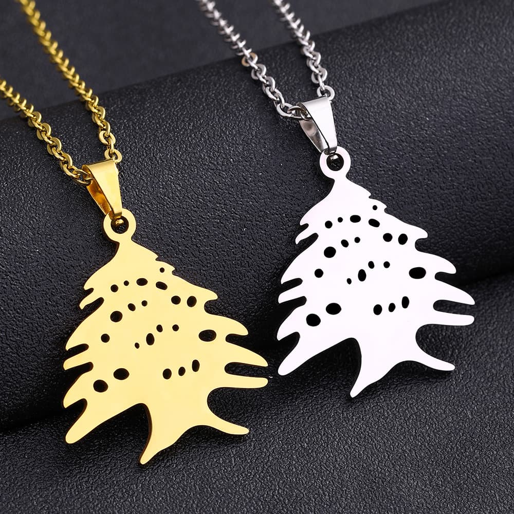 Lebanon National Emblem Map Liban Pendant Necklace Unisex Fashion Gloomy Titanium Steel Couple Necklace Accessories