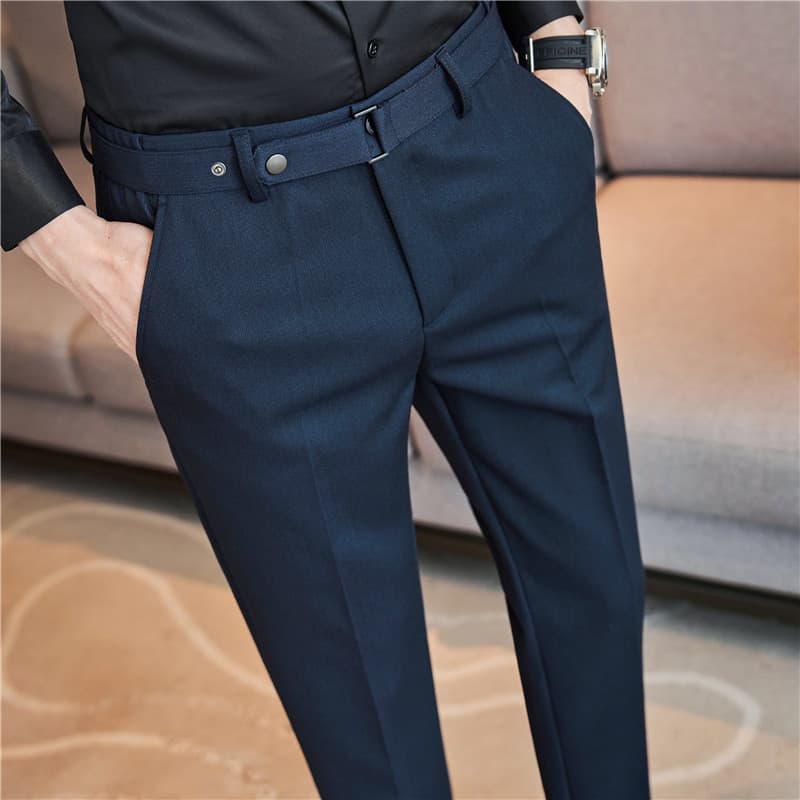 Manufacturer wholesale men's quality suit pants personalized belt non-ironing high-end slim-fitting trousers look at Korean casual trousers