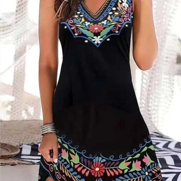 Women's Mid-waist Printed Urban Casual Sleeveless Dress