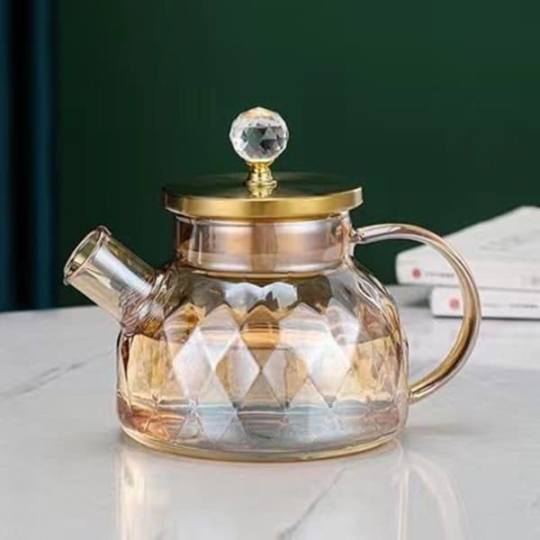 Water bottles Set 1000ml 1800ml French Amber Color Diamond Kawaii Teapot Kettle Cup Thermal Pots Set Gift Kitchen Accessories
