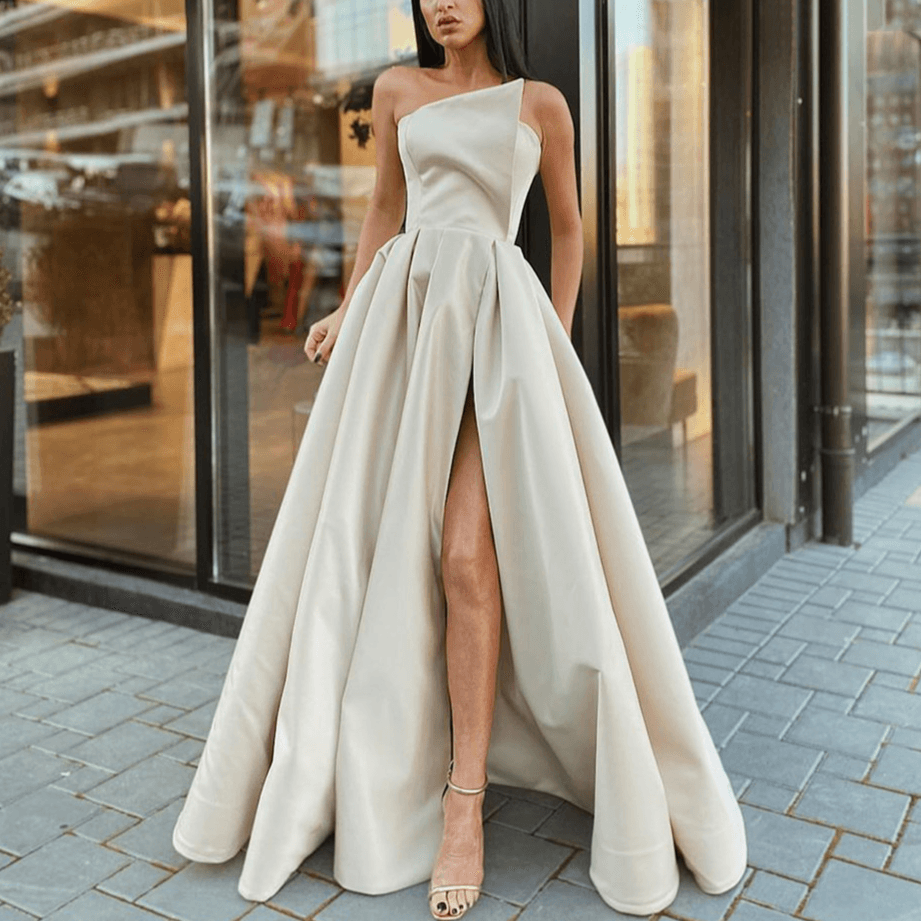 Women's Clothing One Shoulder Top Sexy Slit Dress