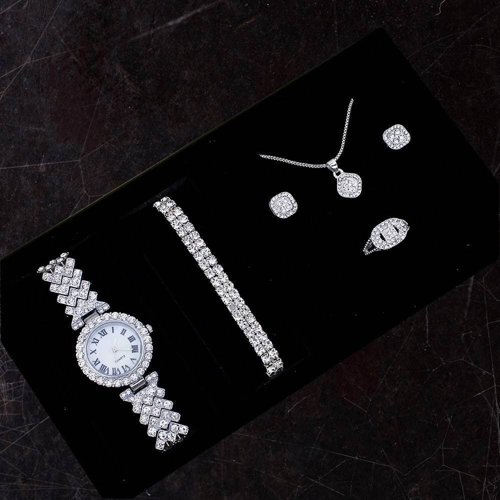 Lucky Treasure Watch Set – 5-Piece Crystal Bracelet & Watch (Fashion & Quartz)