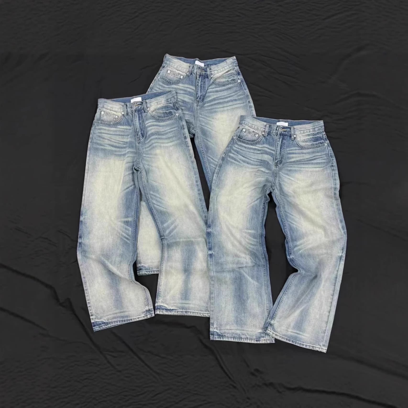 Heavyweight Vintage Washed Jeans For Men – Distressed Blue Denim, Relaxed Straight Fit, Cleanfit Styling