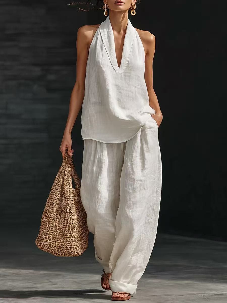 2026 New European And American Style Sleeveless Loose Shoulder Set For Women's Summer Casual Wide Leg Pants, Two Piece Set, Fashionable Trendy Style