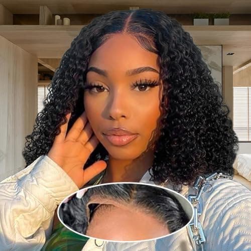 Wear and Go Glueless Wigs Human Hair Pre Plucked Pre Cut Deep Wave Lace Front Wigs 4x4 Glueless Wig 180% Density No Glue Bob Human Hair Wigs
