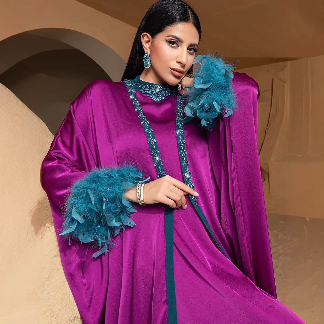 Women's Clothing Light Luxury Half High Collar Two Piece Middle Eastern Large Size Dress