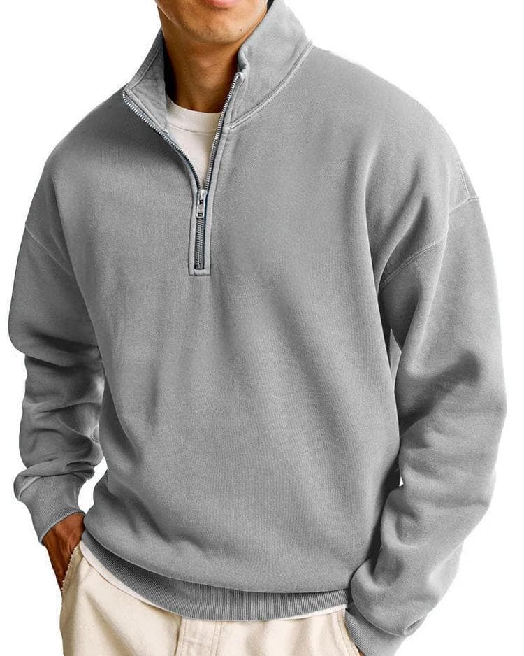 Sweat à capuche pour homme, coupe ample et simple, manches longues, fermeture éclair, couleur unie et col montant