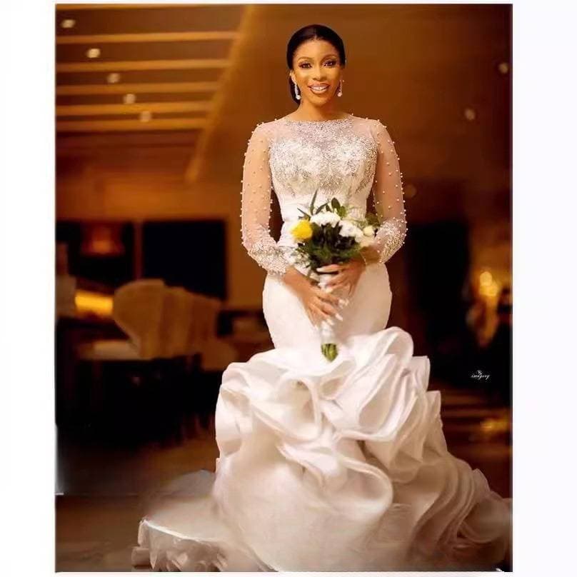 Women's Clothing Wedding Dress Bride Wedding Lace Long Sleeved Wedding Dress