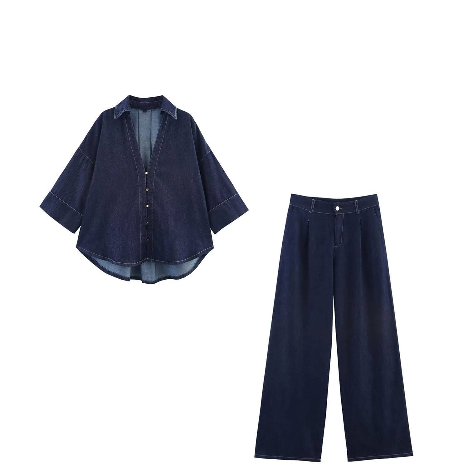 Women's Wide-Sleeve Blouse & High-Waisted Pleated Pants Set – Elegant Office Wear With Relaxed Fit​