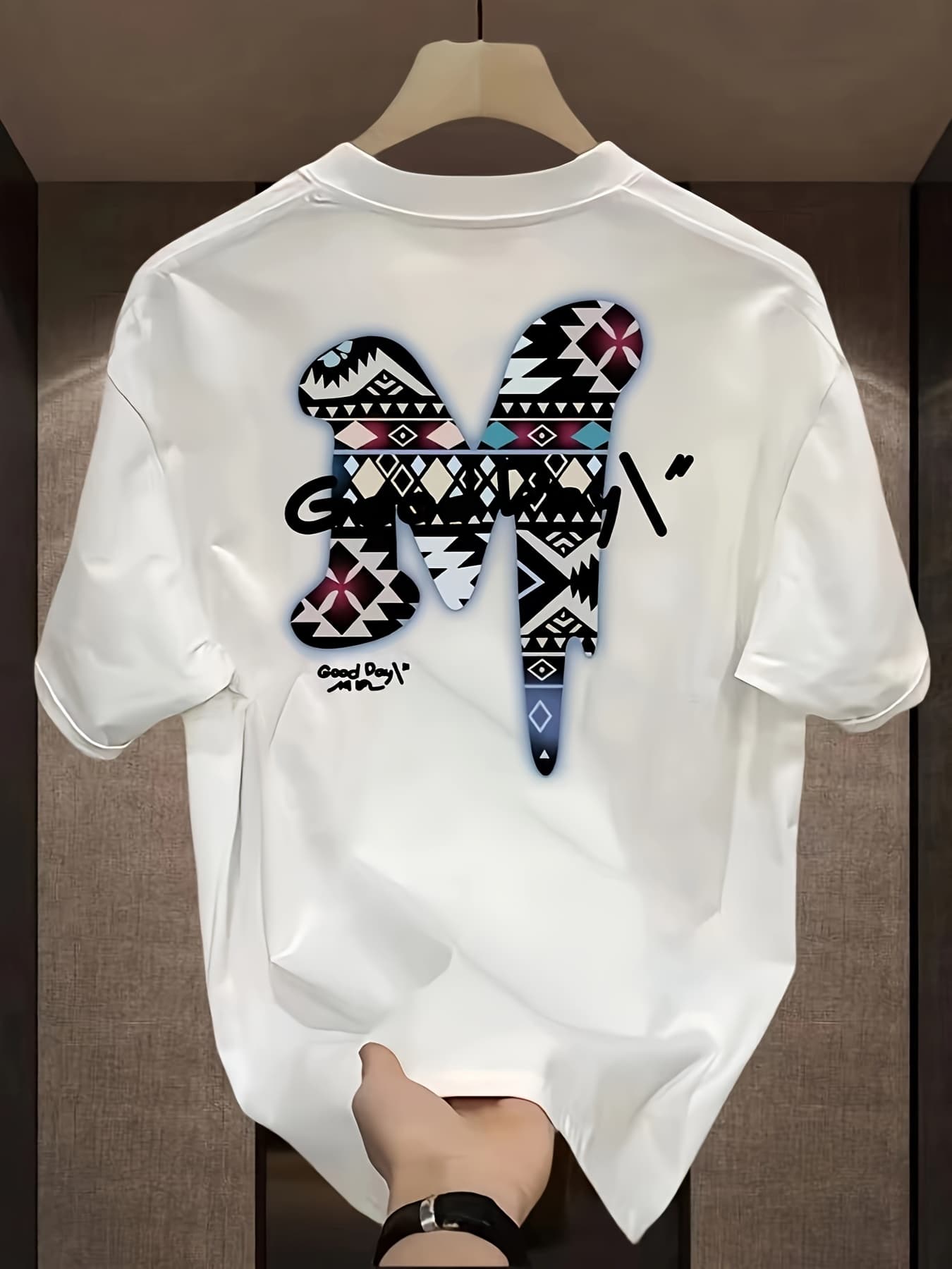 100% Pure Cotton Men's Spring And Summer Fashion Letter M Pattern Print Casual Slim Fit Versatile Short Sleeved T-shirt Top