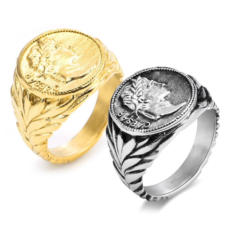 Men's Jewelry Roman Empire Caesar Titanium Steel Ring Personality Retro Coin Head Casting Ring Jewelry
