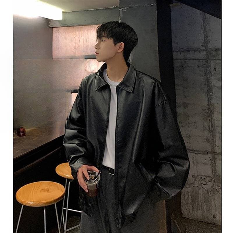 Men's Clothing Leather jacket loose oversize retro handsome high end street pu leather jacket