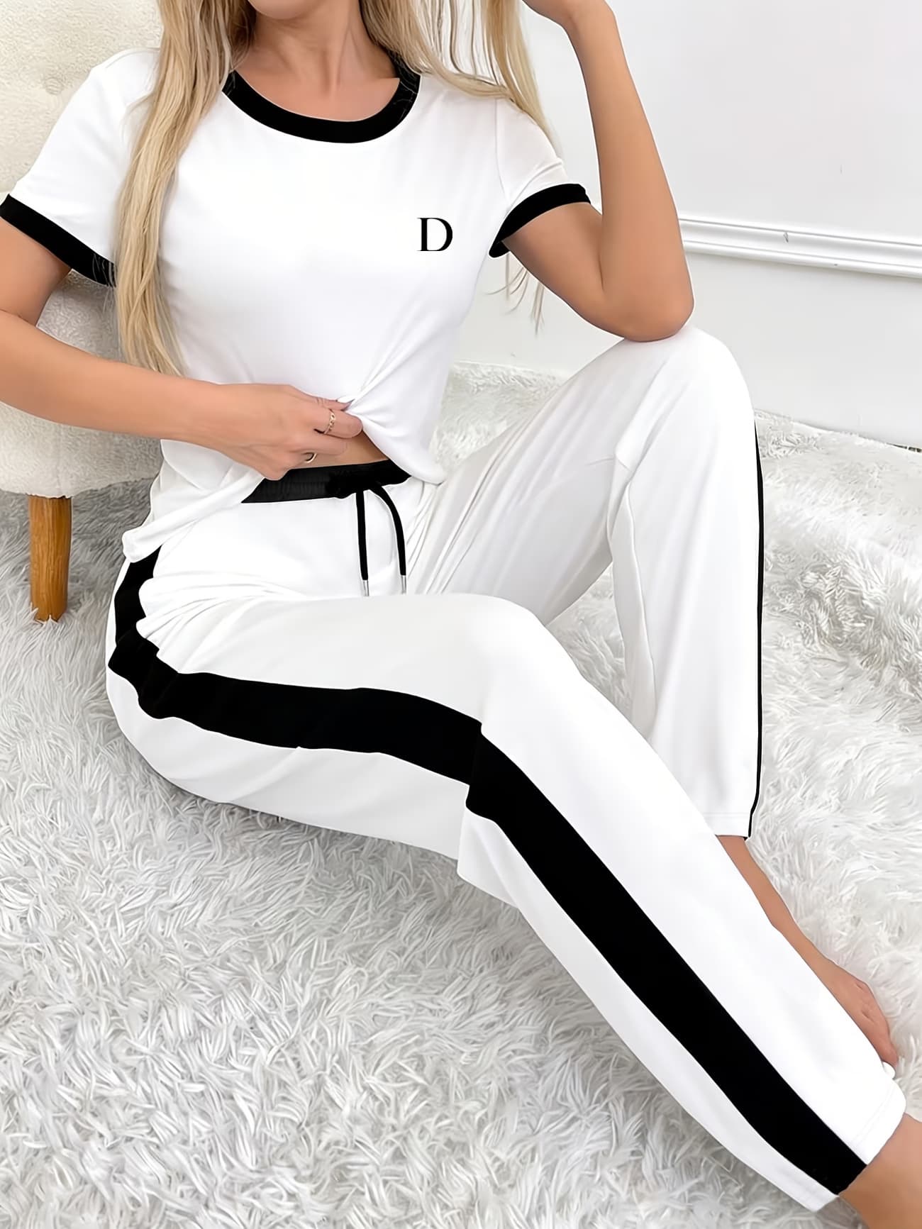 Women's Printed Short-Sleeve Top & Drawstring Pants Set - Stylish Summer Loungewear-A