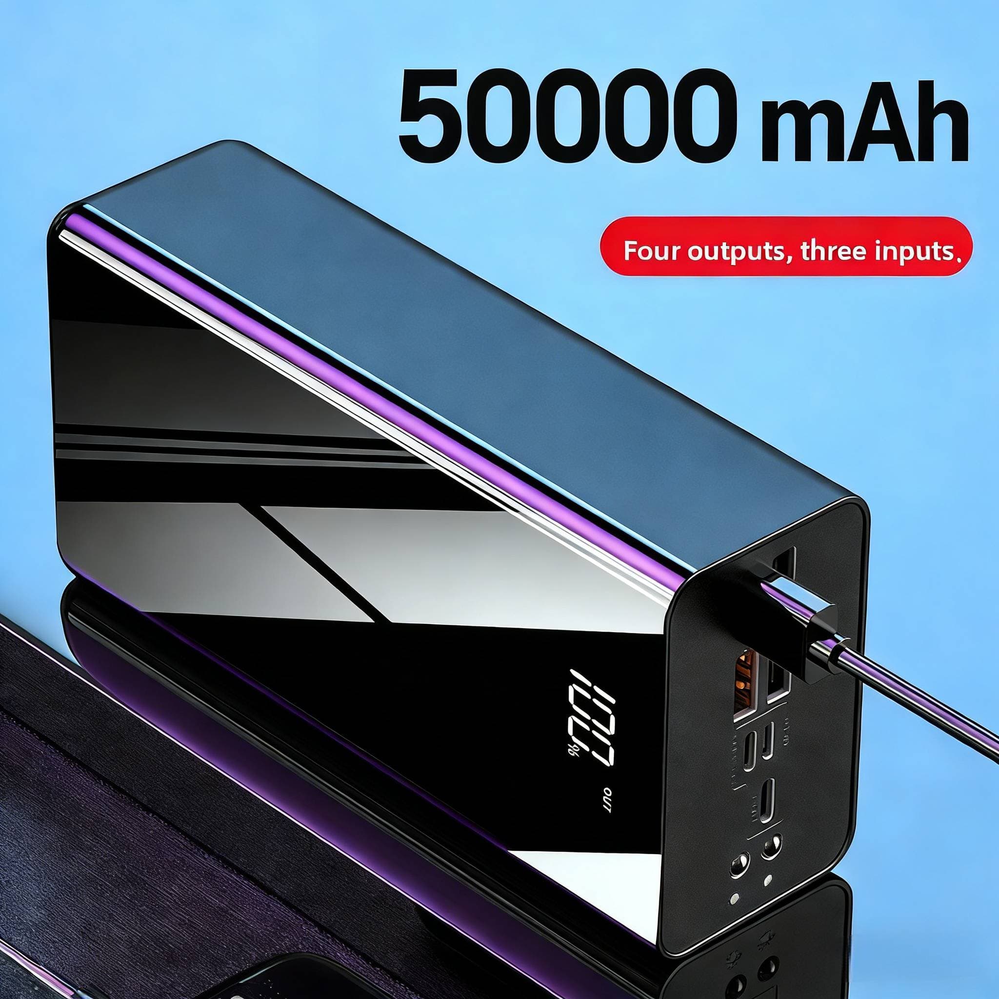 Large Capacity Power Bank 50000mAh Long Lasting Four Output Ports Digital Display Fast Charging